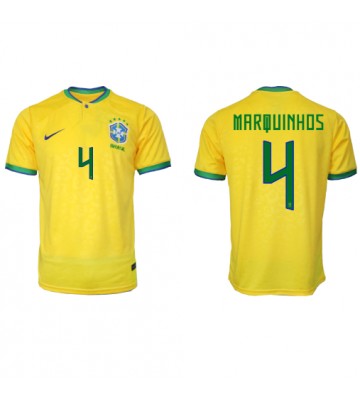 Brasilien Marquinhos #4 Replika Hjemmebanetrøje VM 2022 Kortærmet